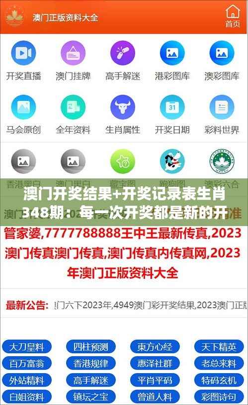 澳门开奖结果+开奖记录表生肖348期：每一次开奖都是新的开始